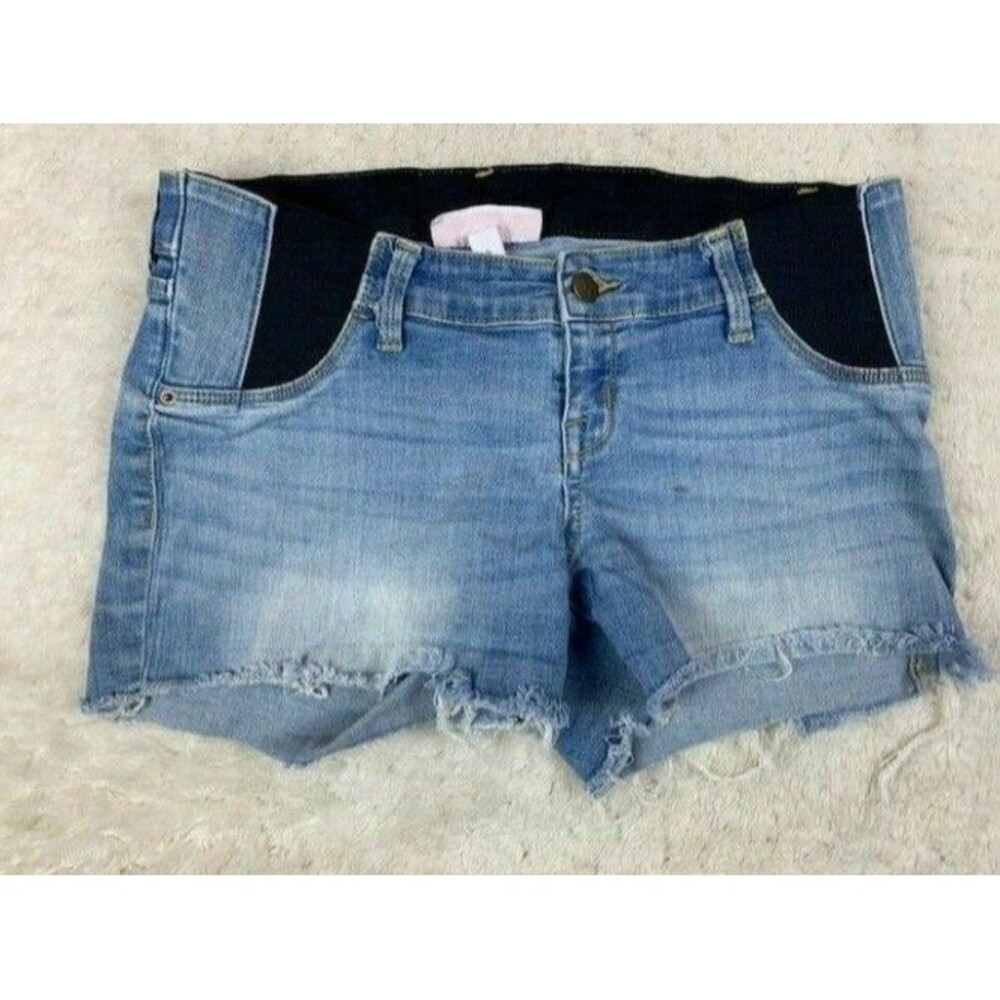 Isabel Size 6 Maternity Shorts Midi Low Rise Stretch Light Wasj Raw Hem Cut Off
